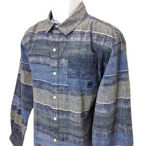 Zoo York Mens Long Sleeve Button Shirt Large Chambray Blue Stripe Acid Wash